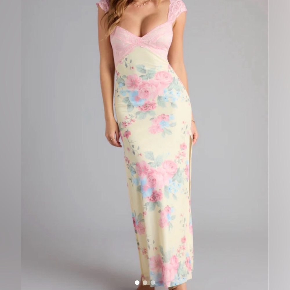 Blue Blush Pastel Floral Maxi Dress